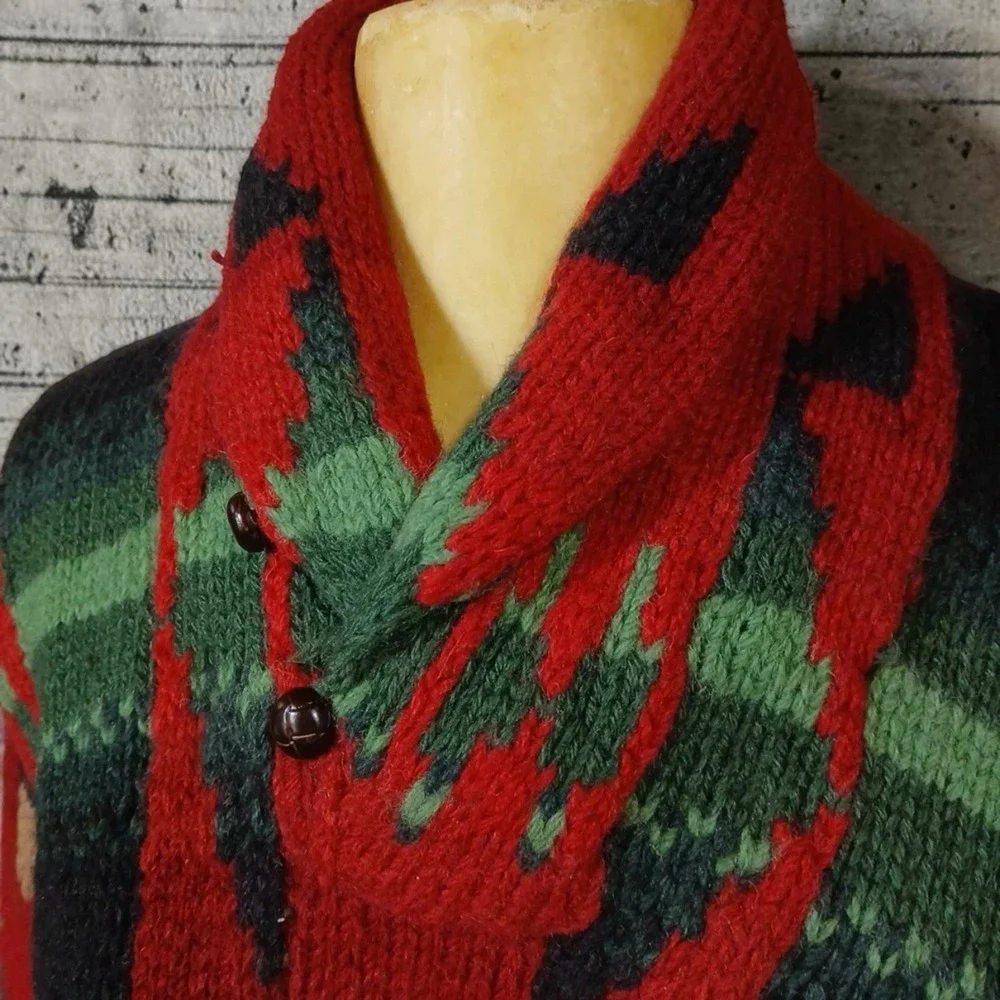 Vintage Polo Ralph Lauren Wool Hand Knit Southwestern Aztec Shawl Sweater M